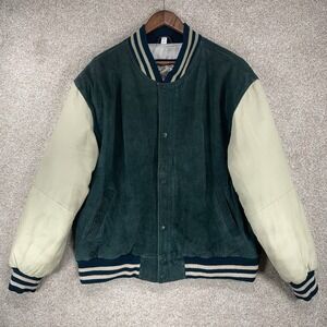 Original Rugged New Zealand Outback Varsity Jacket XL Leather VTG Green *Stains*
